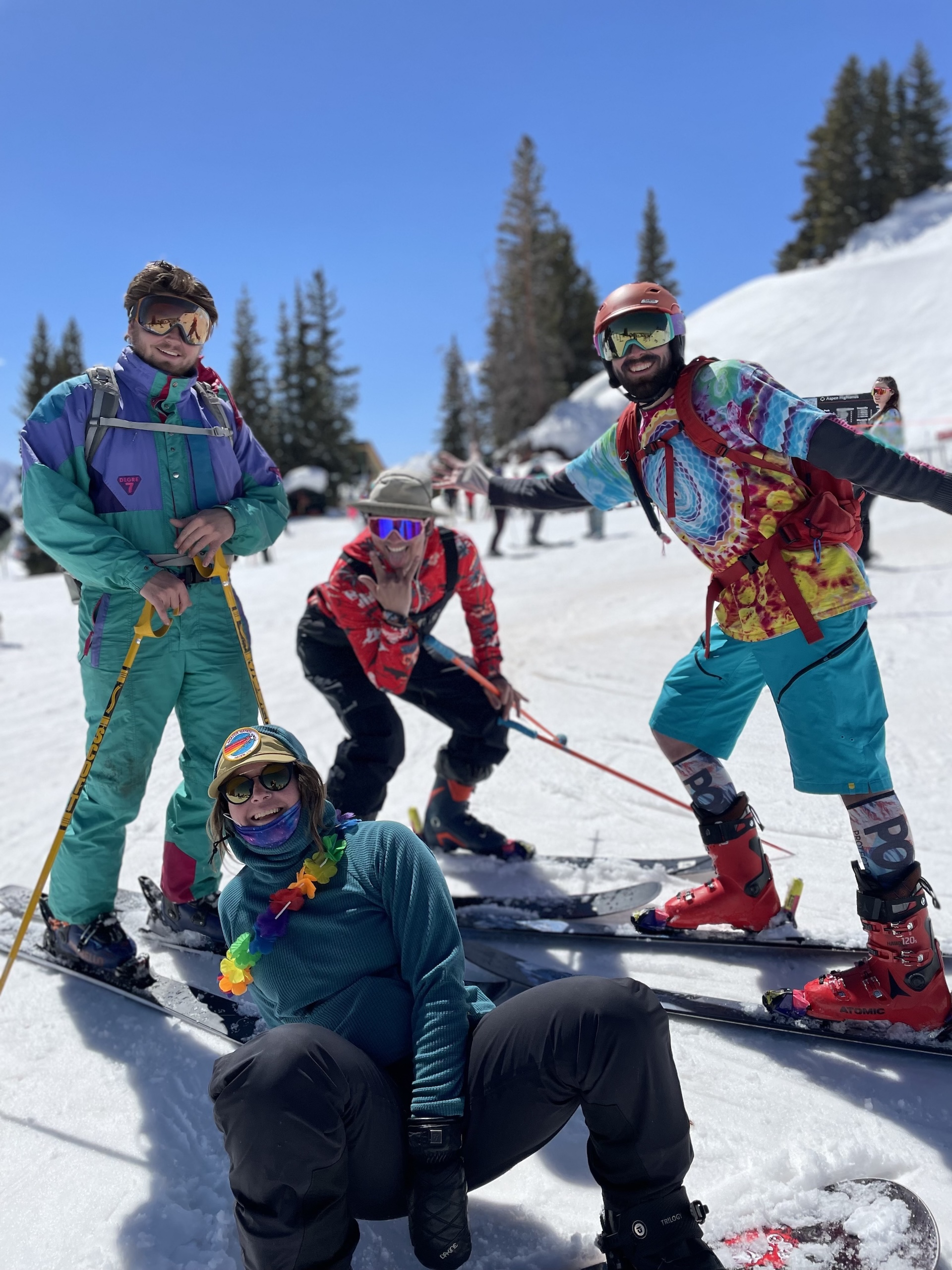 Anna Rosenberg goofs off on the mountain with partner Trevor Leahy (left) and pals (continuing left) Garrett and Derek Lapp. Courtesy photo